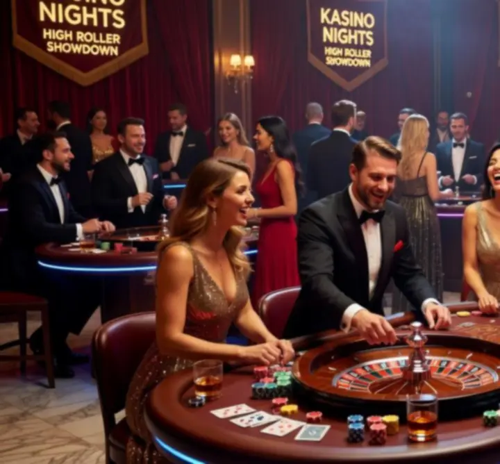 Dynamická atmosféra kasinového eventu s hosty u herních stolů